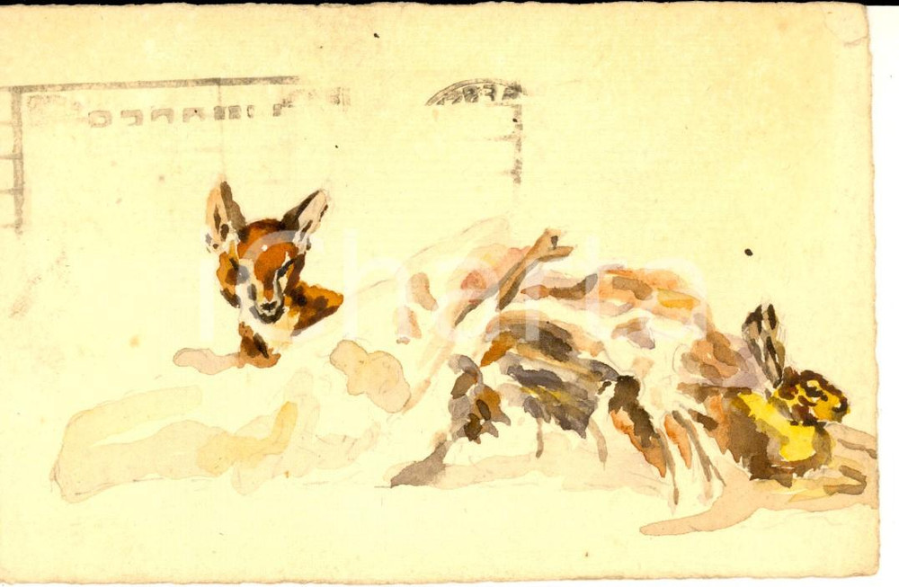 Cartolina originale da collezione 1936 LE PUYTISON F La volpe nascosta Cartolina postale DIPINTA A MANO 1