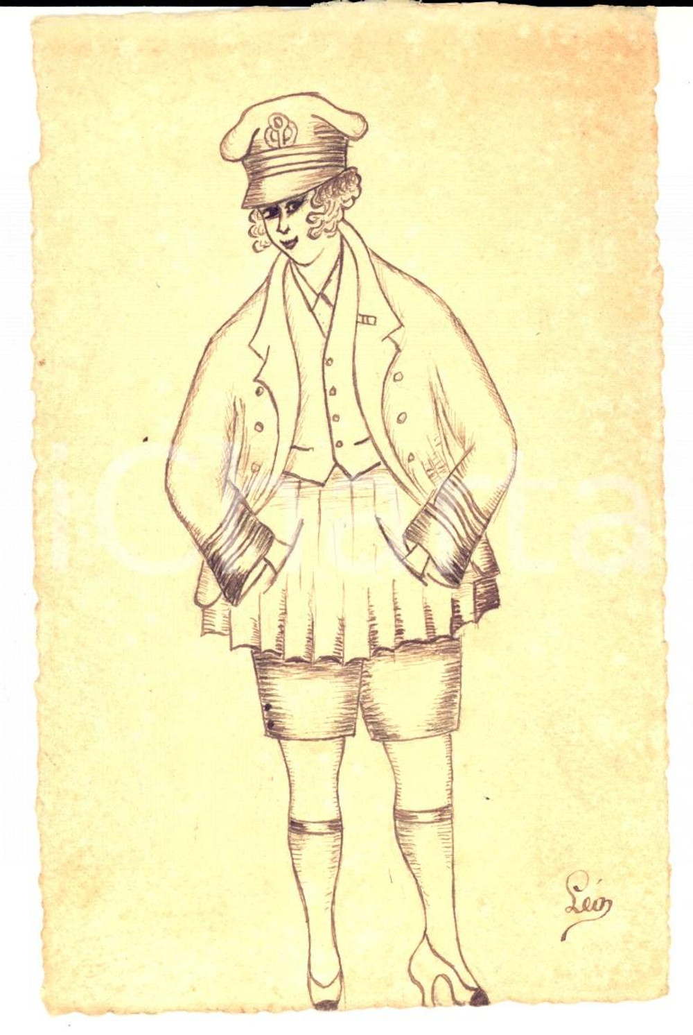 Cartolina originale da collezione 1920 ca FRANCIA Marinaia sui tacchi Cartolina satirica DISEGNATA A MANO 1