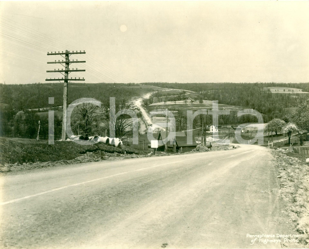 Fotografia d epoca originale 1934 FAYETTE COUNTY PENNSYLVANIA USA La nuova Route 50 da HUMBERTSON HILL Foto 1
