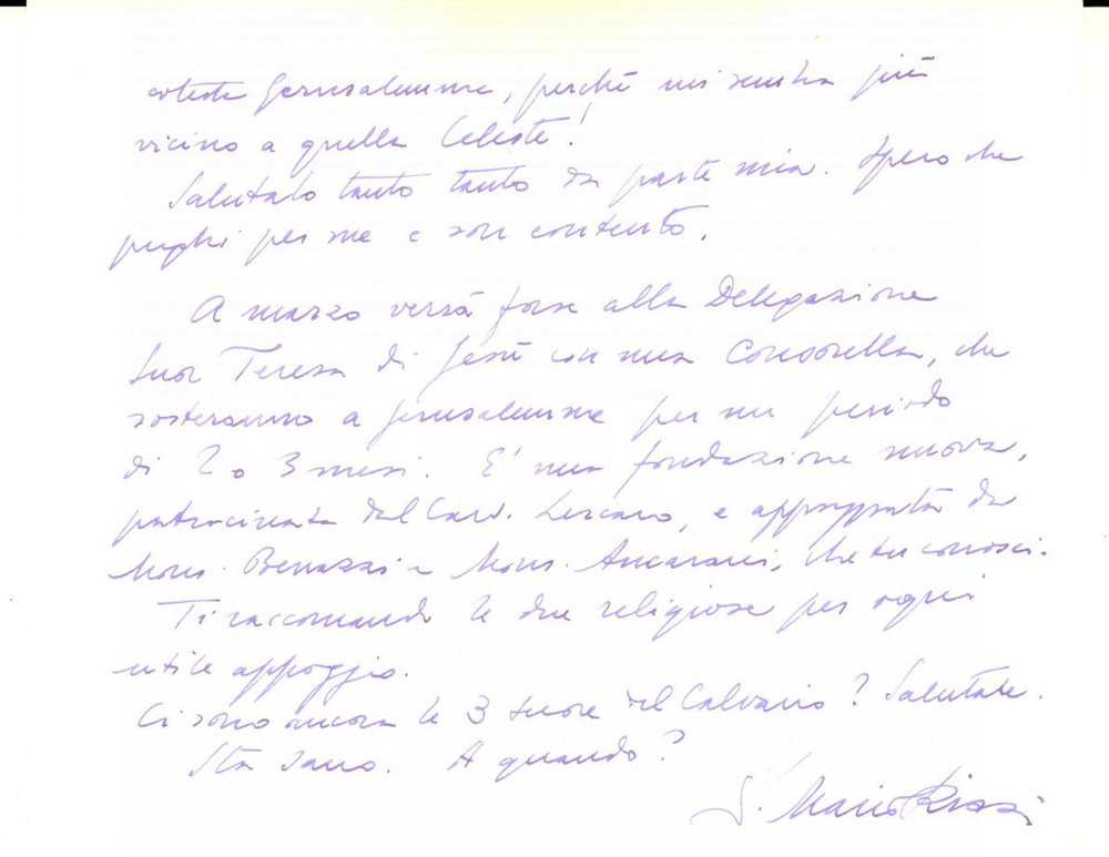 Autografo originale 1966 ROMA Mons. Mario RIZZI raccomanda due religiose a Gerusalemme AUTOGRAFO 1