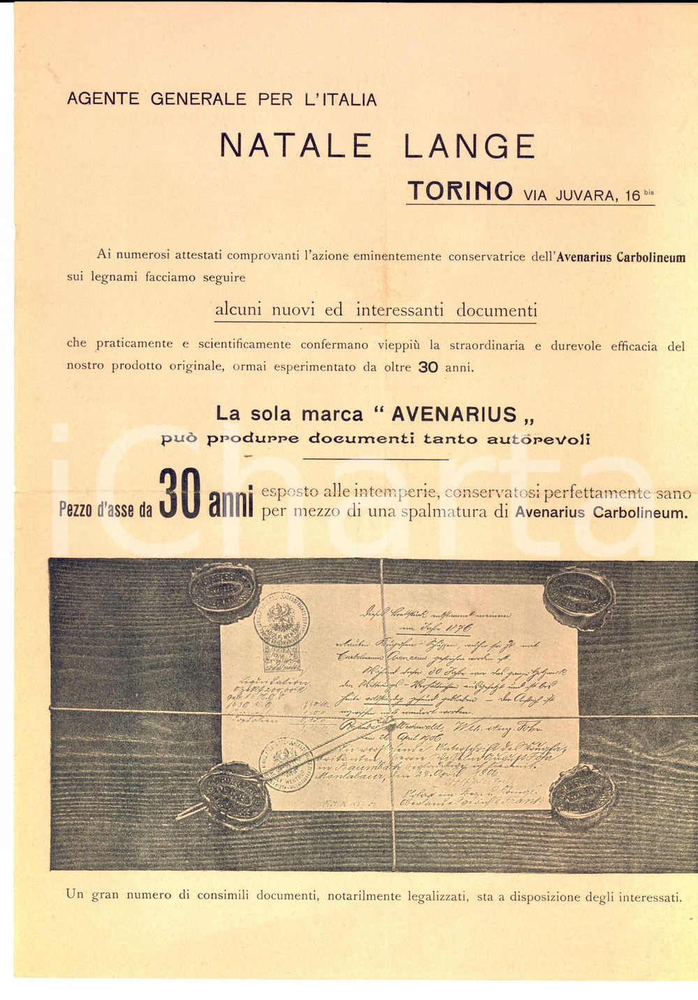 Materiale pubblicitario d’epoca 1910 ca TORINO Prodotto AVENARIUS CARBOLINEUM per legno Pubblicitario 1