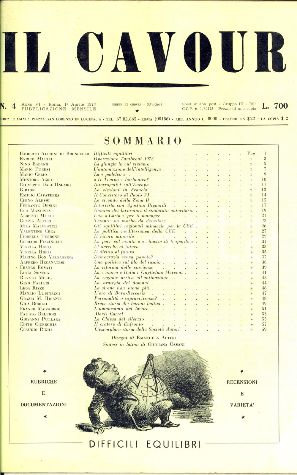 Giornale, rivista storica 1973 IL CAVOUR Il Concistoro di Paolo VI Rivista mensile  Anno VI nÂ° 4 1