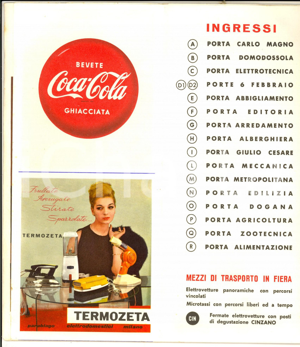 Materiale pubblicitario d’epoca 1966 XLIV FIERA DI MILANO Pieghevole con pianta guida PUBBLICITARIO COCA COLA 1