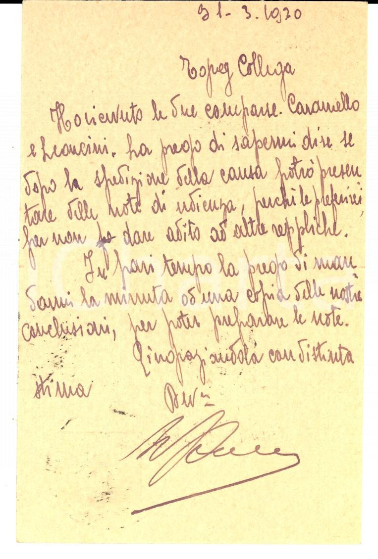 Autografo originale 1930 ONEGLIA Avv. Francesco BONAVERA riceve due comparse Cartolina AUTOGRAFA 1