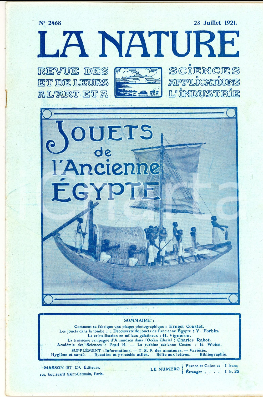 Giornale, rivista storica 1921 LA NATURE Les jouets de l Ancien Egypte Revue ILLUSTREE SCIENCE nÂ° 2468 1