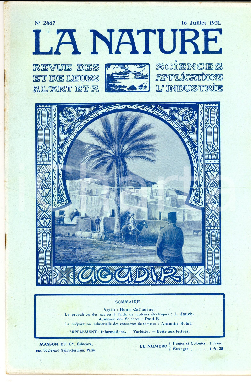 Giornale, rivista storica 1921 LA NATURE Visiter AGADIR au MAROC Revue ILLUSTREE SCIENCE nÂ° 2467 1
