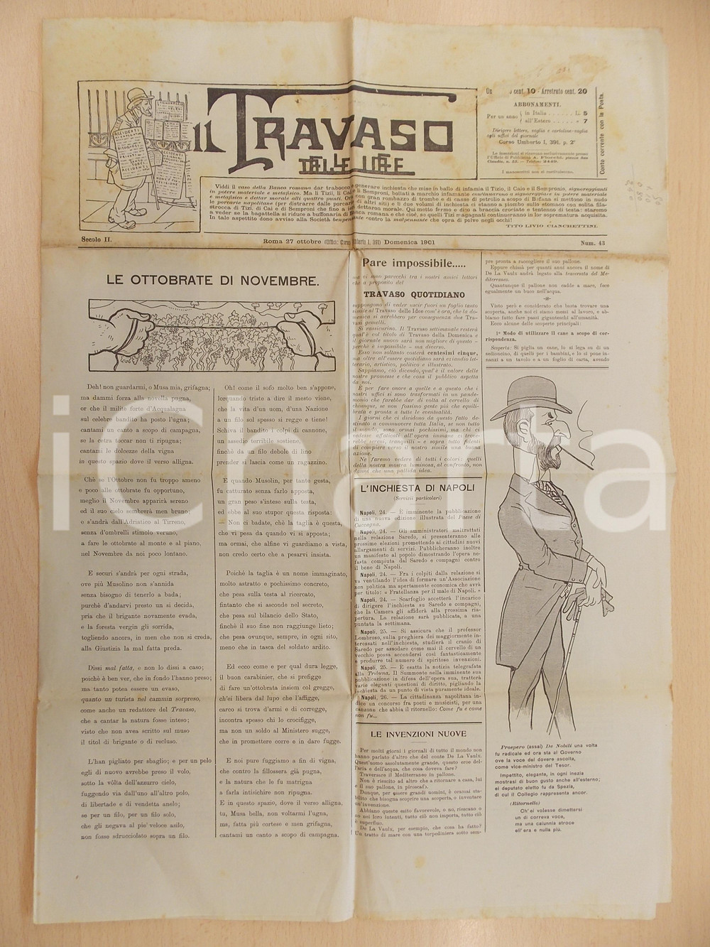 Giornale, rivista storica 1901 IL TRAVASO DELLE IDEE Giornale satirico ILLUSTRATO  Prospero DE NOBILI 1