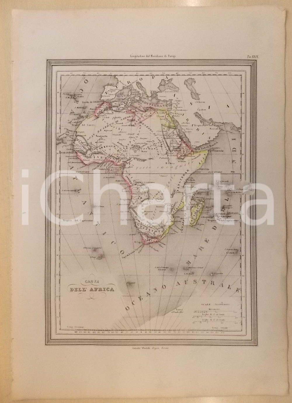 Stampa, bozzetto originale 1864 Atlante Geografico Universale  Carta dell AFRICA Ed. GUIGONI Tav. XXIX 1