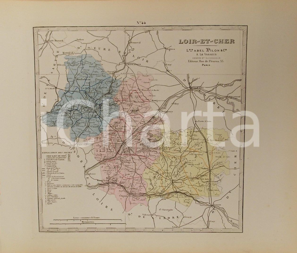 Stampa, bozzetto originale 1870 ca Grand Atlas DÃ©partemental de la France  LoiretCher Ed. PILON Tav. 44 1