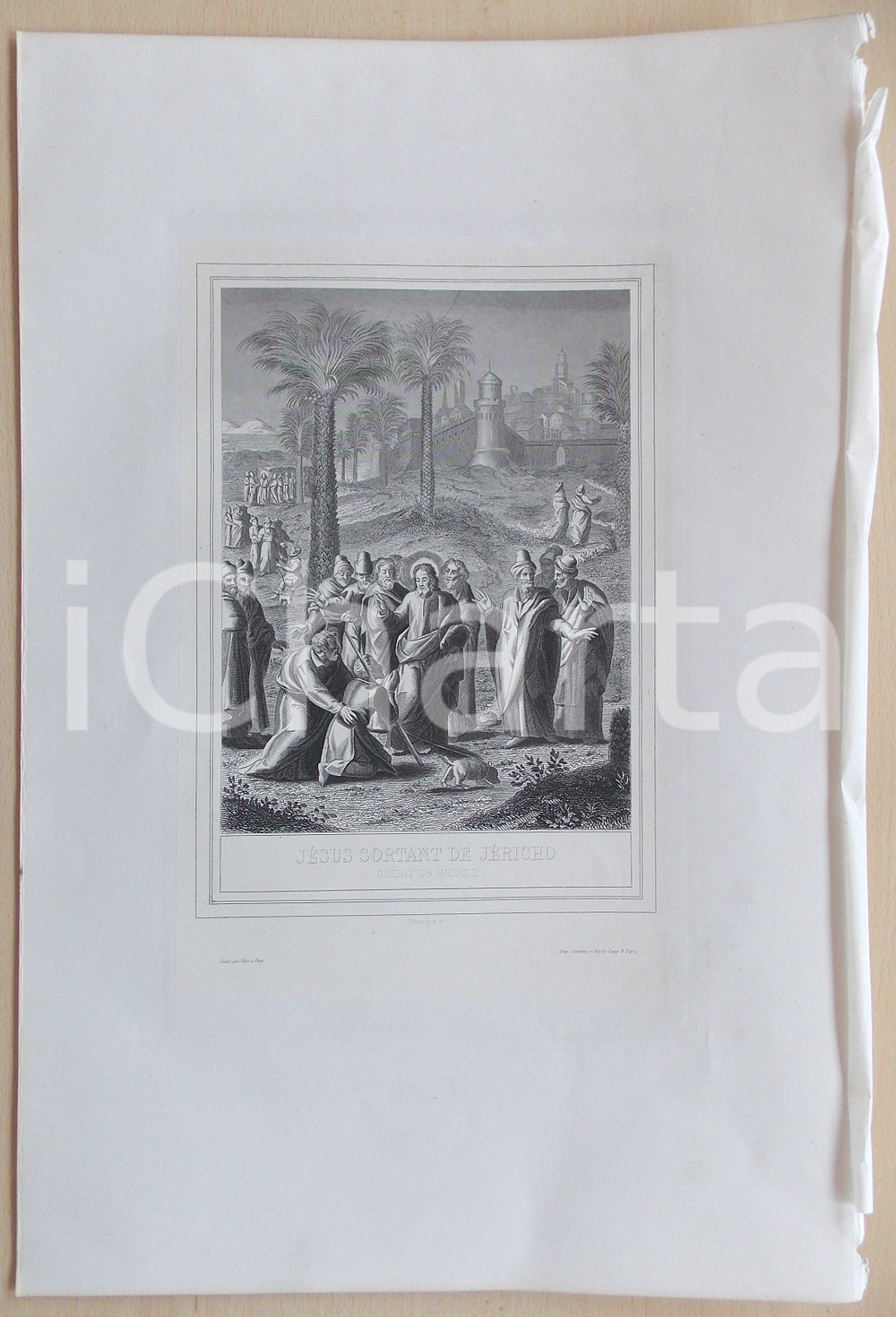 Stampa, bozzetto originale 1853 VIE DE JESUS CHRIST JÃ©sus sortant de JÃ©richo guerit un aveugle Gravure 1