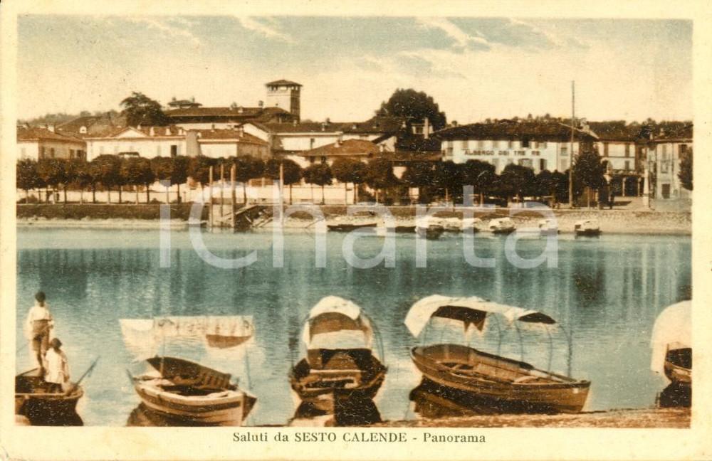 Cartolina originale da collezione 1928 SESTO CALENDE VA Barche lungo il fiume TICINO Cartolina FP VG 1