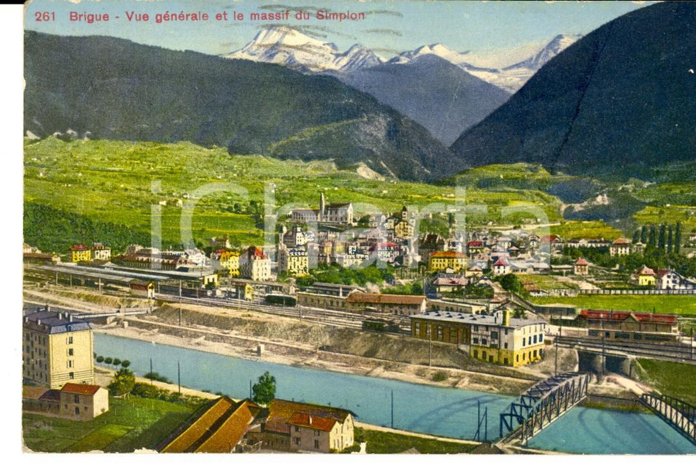 Cartolina originale da collezione 1925 BRIGA SVIZZERA Veduta generale con il SEMPIONE Cartolina FP VG 1