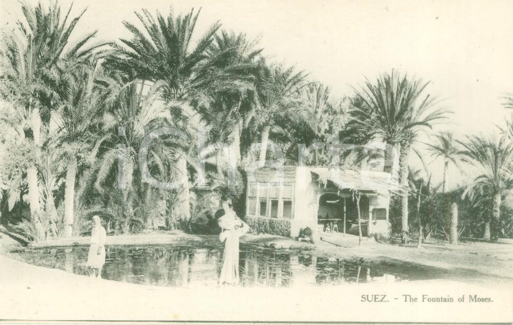 Cartolina originale da collezione 1930 ca PORTO SAID EGITTO Fountain of Moses Cartolina ANIMATA FP NV 1
