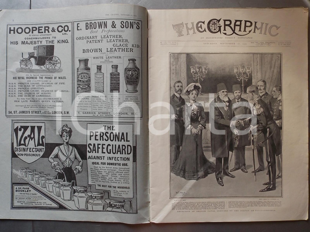 Giornale, rivista storica 1902 THE GRAPHIC Reception British Naval Officers by the Sultan Review nÂ° 1713 1