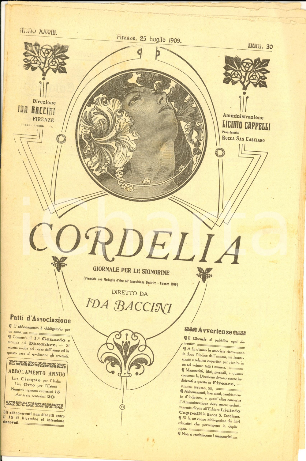 Giornale, rivista storica 1909 CORDELIA In lode del silenzio  CAPPELLETTI Rivista anno XXVIII nÂ°30 1