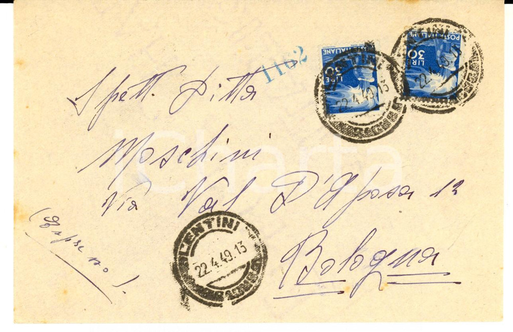 Cartolina originale da collezione 1949 STORIA POSTALE REPUBBLICA Busta con affrancatura doppia 30 Lire 1