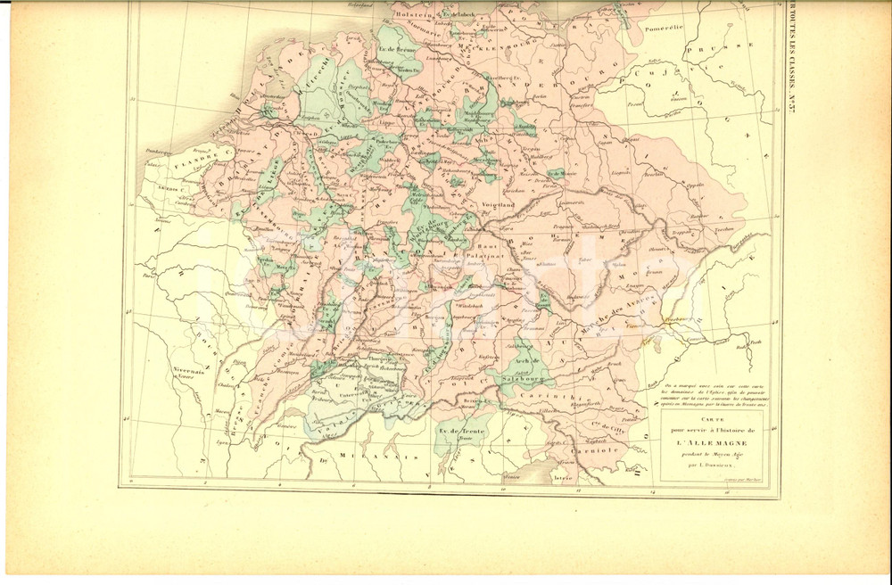 Stampa, bozzetto originale 1875 PARIS M. L. DUSSIEUX Atlas de gÃ©ographie Carte histoire de l ALLEMAGNE 1