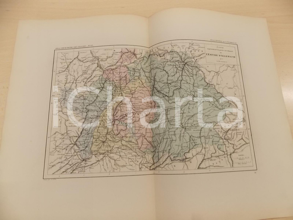 Stampa, bozzetto originale 1875 PARIS DUSSIEUX Atlas de gÃ©ographie Carte Empire d ALLEMAGNE 45x33 1