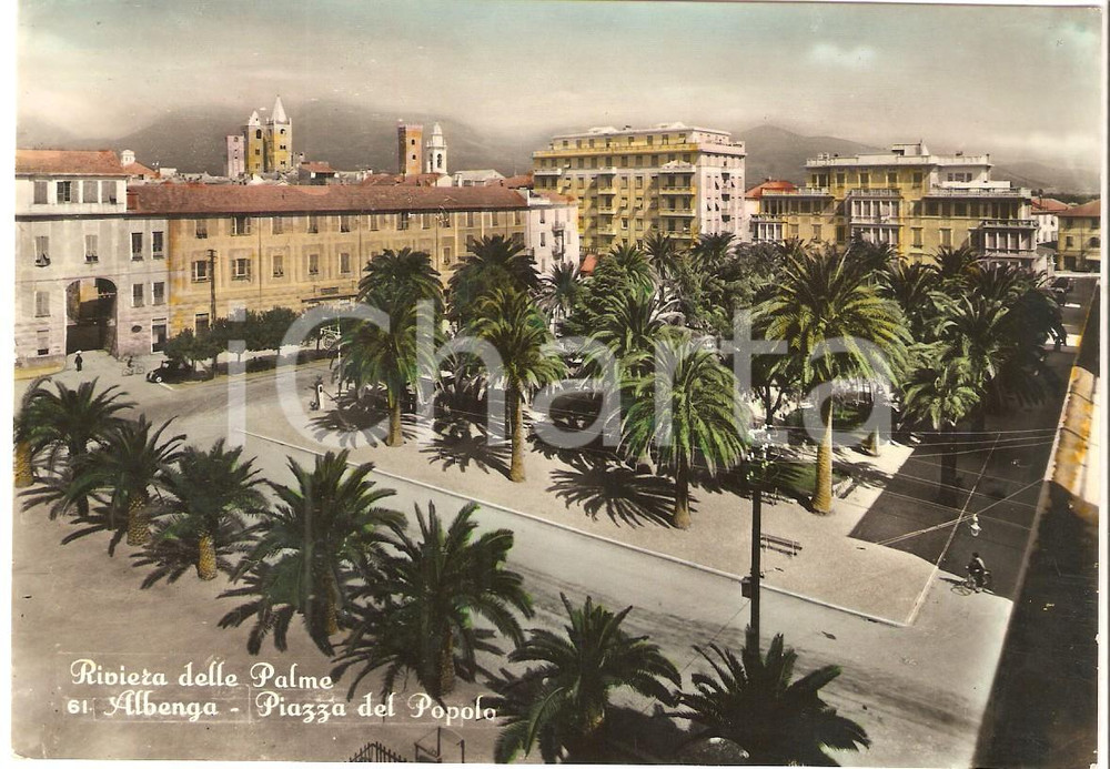 Cartolina originale da collezione 1953 ALBENGA SV Piazza del Polo  Riviera delle Palme Cartolina FG VG 1