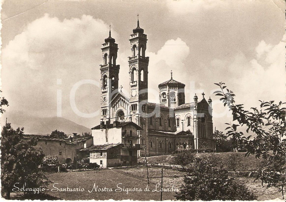 Cartolina originale da collezione 1953 GIAVENO TO Frazione SELVAGGIO Santuario Signora di LOURDES Cartolina FG 1
