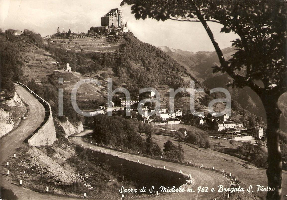 Cartolina originale da collezione 1959 SANT AMBROGIO DI TORINO Sacra di San Michele e Borgata San Pietro Cartolina 1