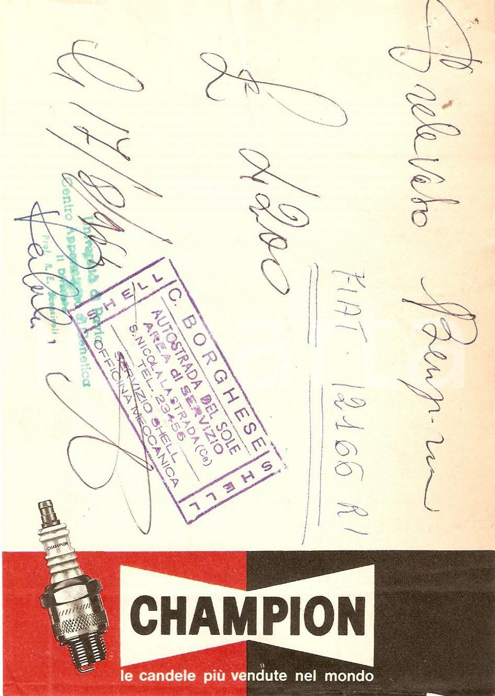 Materiale pubblicitario d’epoca 1964 PUBBLICITA  Candele di accensione CHAMPION Ricevuta ILLUSTRATA 11x16 cm 1