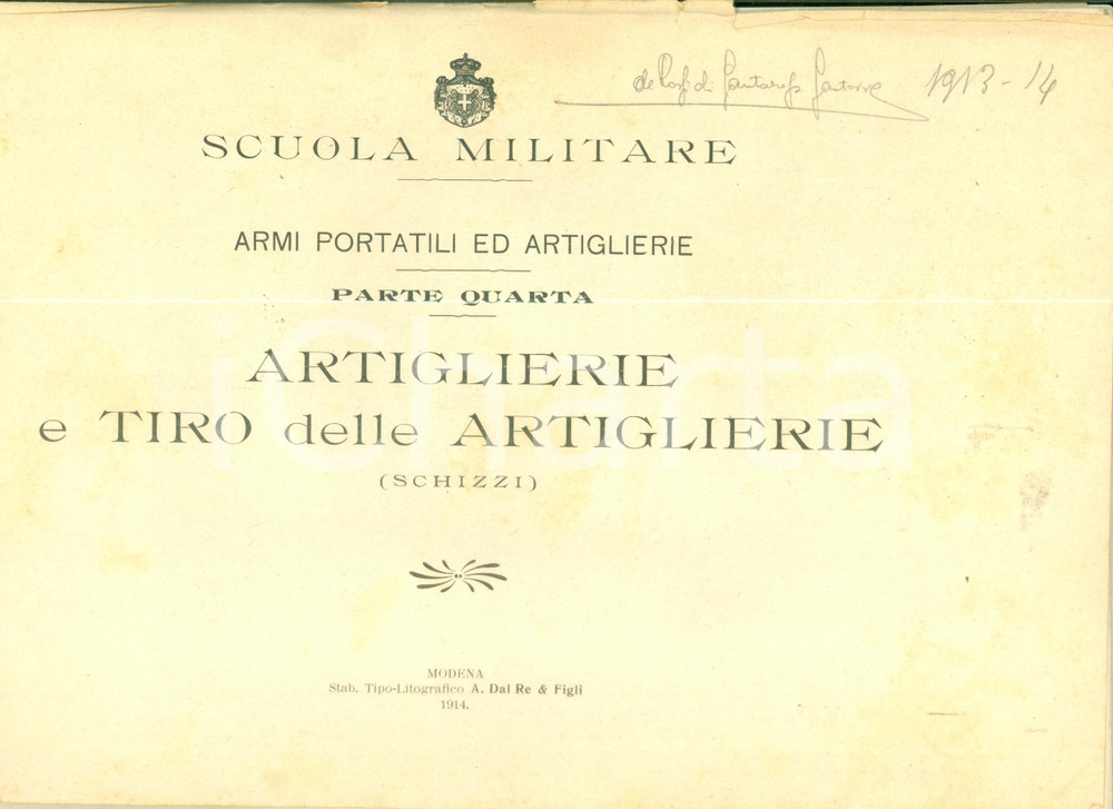 Documento originale, autentico 1914 MODENA Scuola Militare Artiglierie e tiro artiglierie Schizzi DANNEGGIATO 1