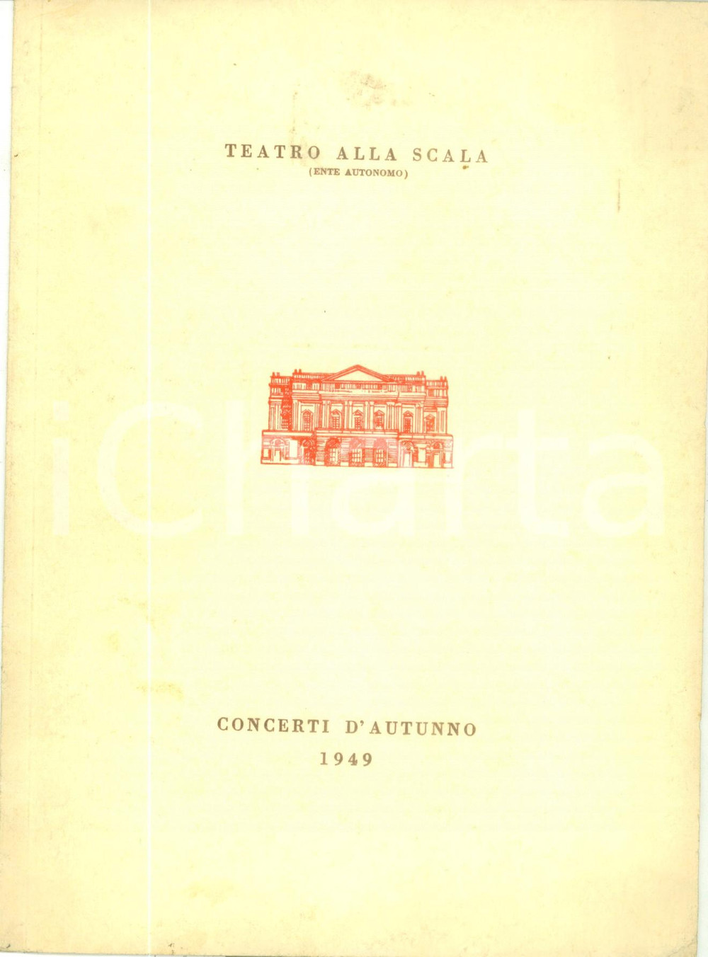 Materiale pubblicitario d’epoca 1949 MILANO Teatro ALLA SCALA Concerti d autunno Sesto concerto Jonel PERLEA 1