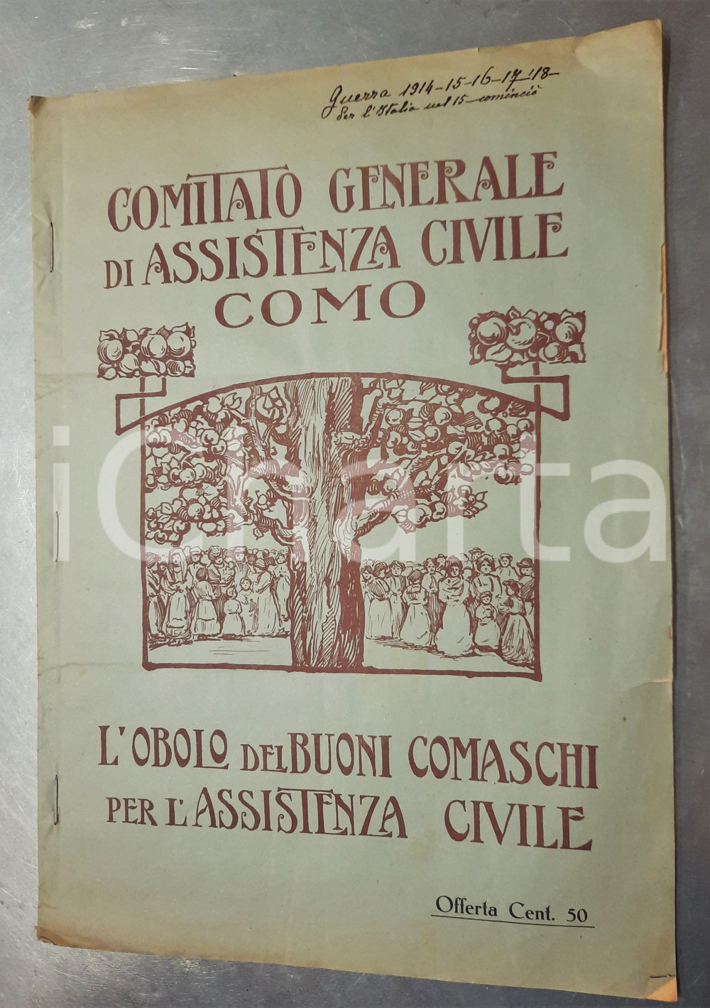 Documento originale, autentico 1915 COMO WW1 Assistenza Generale di Assistenza Civile Obolo dei buoni comaschi 1