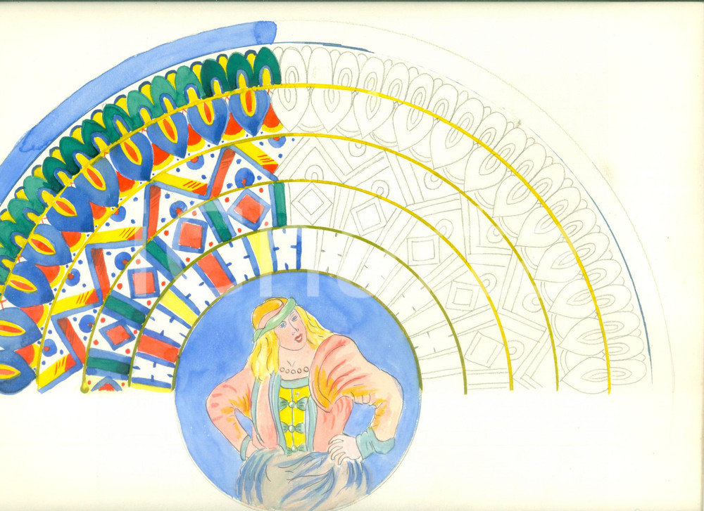 Stampa, bozzetto originale 1955 ca Disegno originale pittrice Gianna RONCHI Visione hippy AUTOGRAFO 1