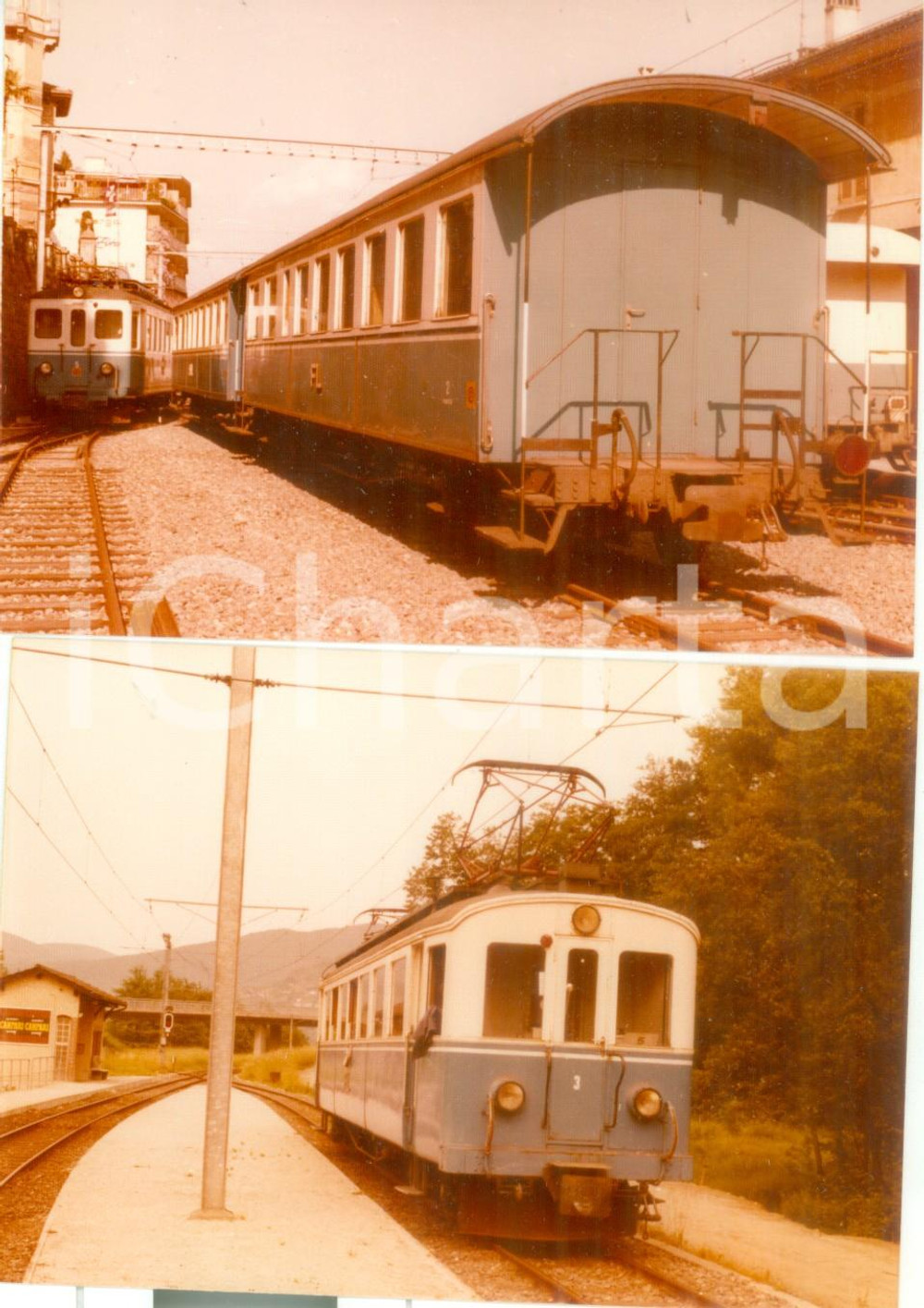 Fotografia d epoca originale 1975 ca FERROVIA LUGANO  PONTE TRESA Treni passeggeri sul binario Lotto 2 foto 1