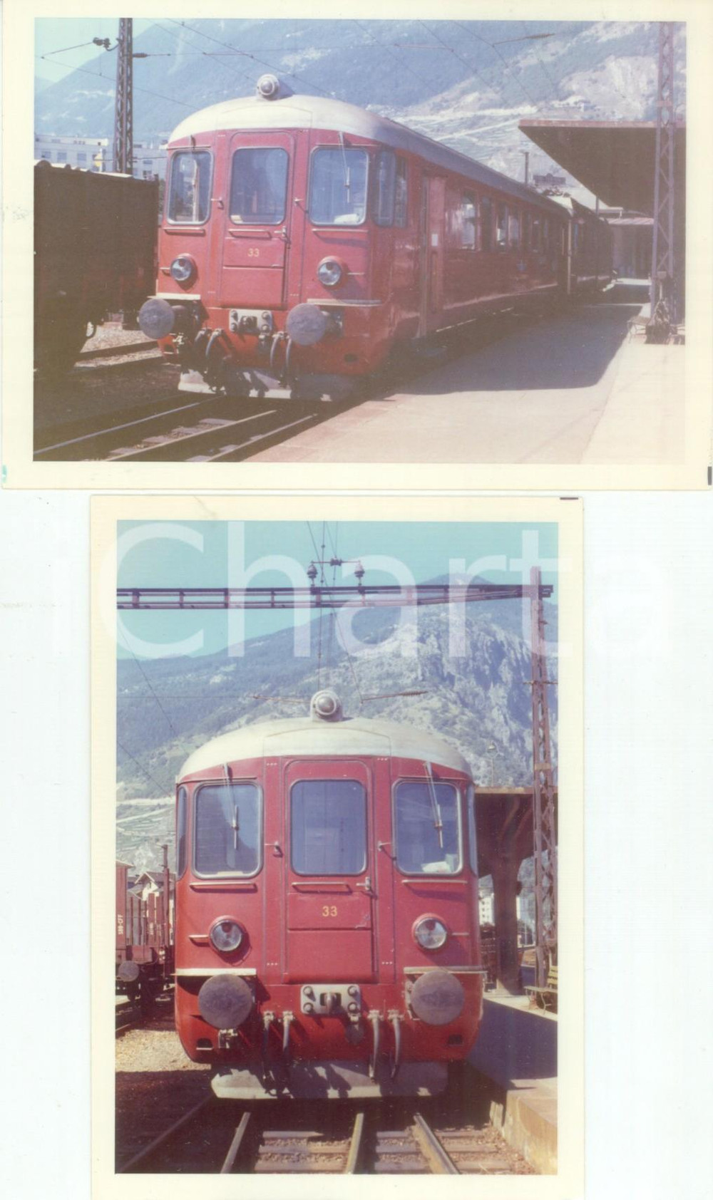 Fotografia d epoca originale 1973 SVIZZERA Ferrovie MARTIGNYORSIERES Locomotiva 33 Lotto 2 fotografie 1