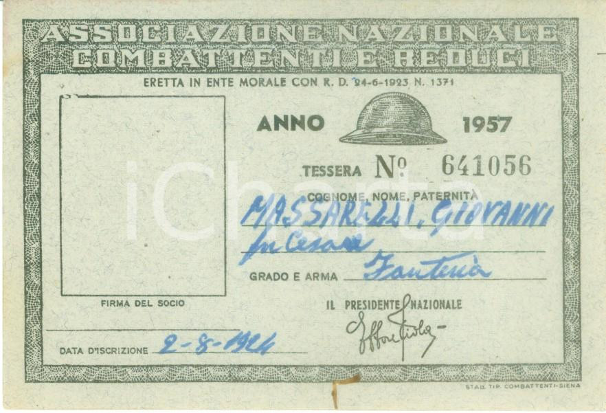 Oggetto da collezione cartaceo 1957 COLLESCIPOLI Associazione Nazionale Combattenti Giovanni MASSARELLI 1