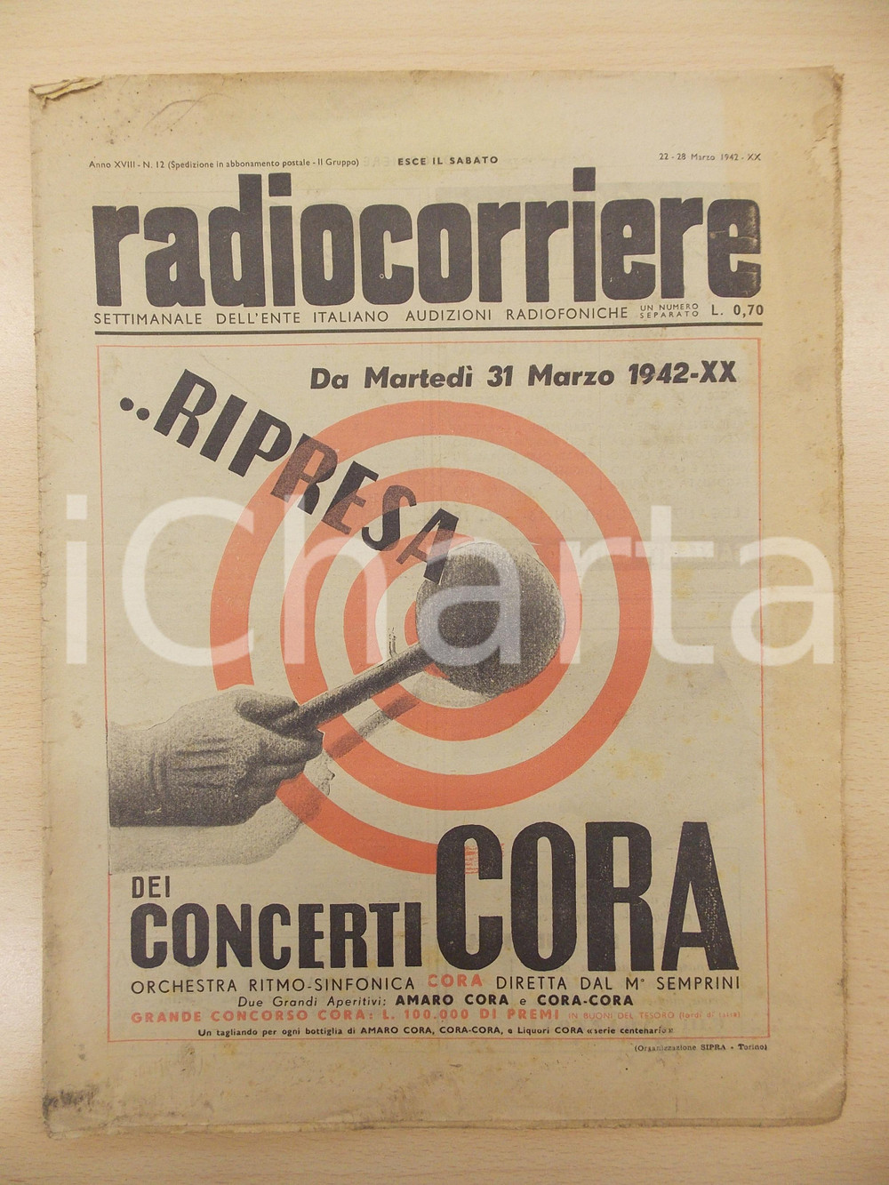 Giornale, rivista storica 1942 RADIOCORRIERE Agguati e sorprese in CIRENAICA Concerti CORA Rivista 1