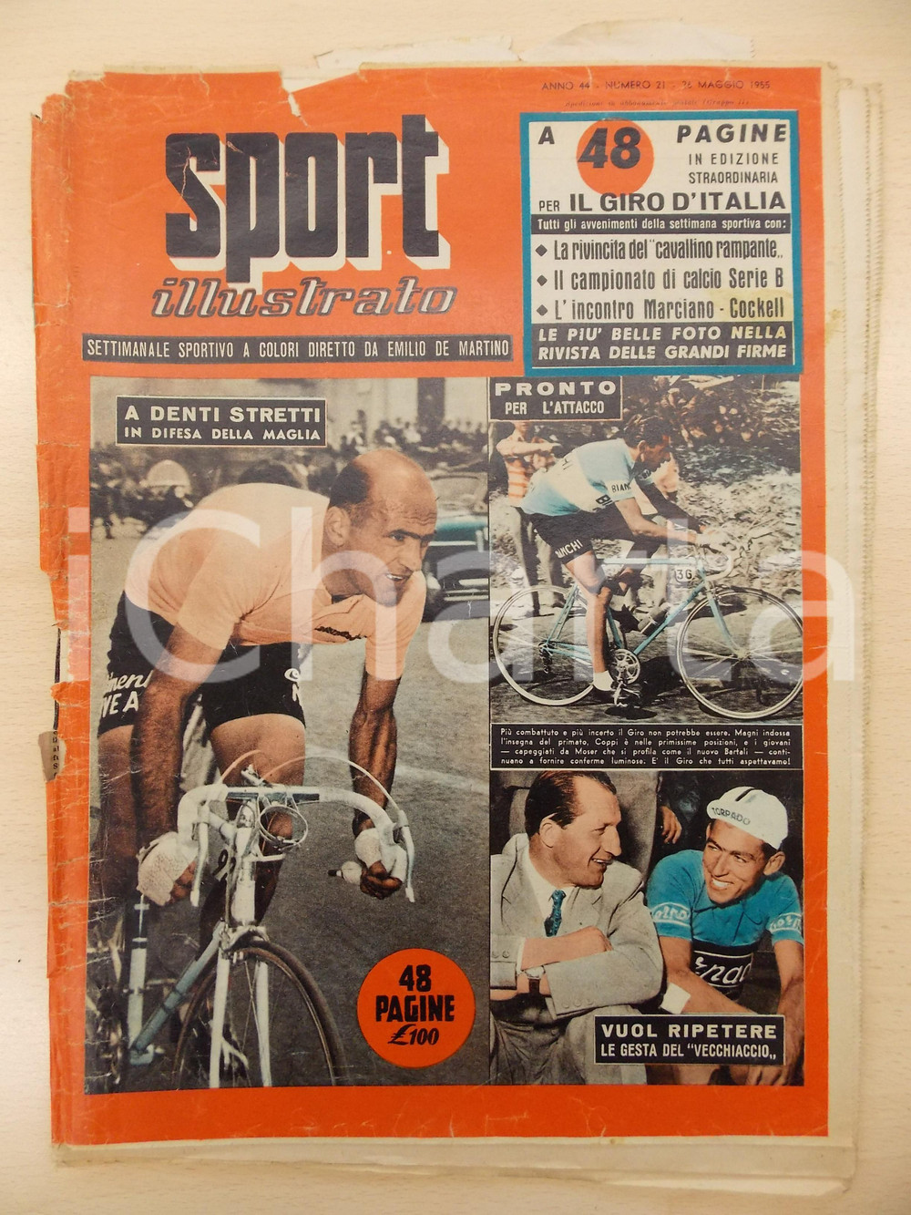 Giornale, rivista storica 1954 SPORT ILLUSTRATO Ciclismo MAGNI e COPPI lottano per la maglia DANNEGGIATO 1