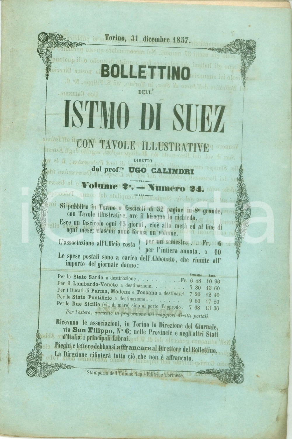 Giornale, rivista storica 1857 BOLLETTINO ISTMO DI SUEZ 24 Inchiesta inglese per invio di truppe in EGITTO 1