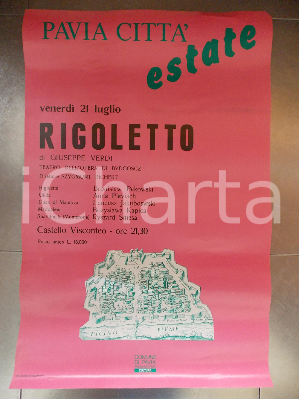 Materiale pubblicitario d’epoca 1980 ca PAVIA CITTA  ESTATE Opera di BYGDOSCZ Giuseppe VERDI Rigoletto 1