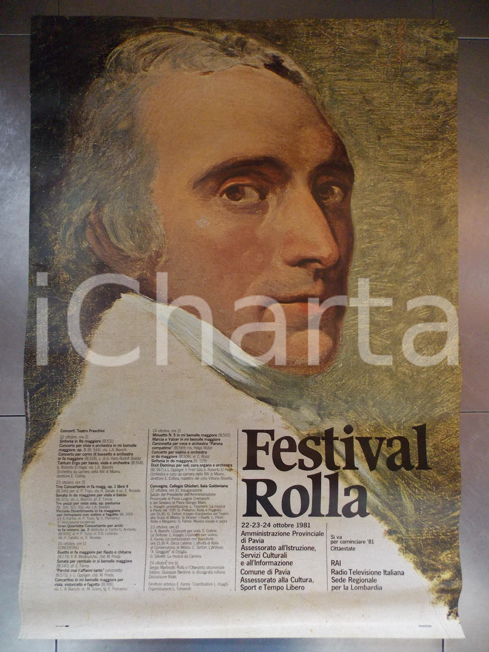 Materiale pubblicitario d’epoca 1981 PAVIA CITTA  ESTATE Festival musicale Alessandro ROLLA Manifesto 70 x 100 1