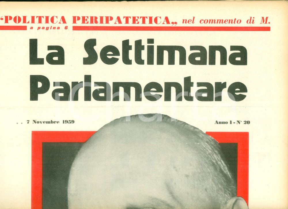 Giornale, rivista storica 1959 LA SETTIMANA PARLAMENTARE Aldo MORO nominato Segretario DC a FIRENZE 1