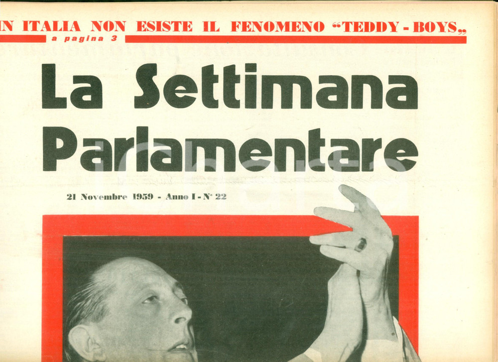 Giornale, rivista storica 1959 LA SETTIMANA PARLAMENTARE Alberto FOLCHI a BELGRADO per la distensione 1