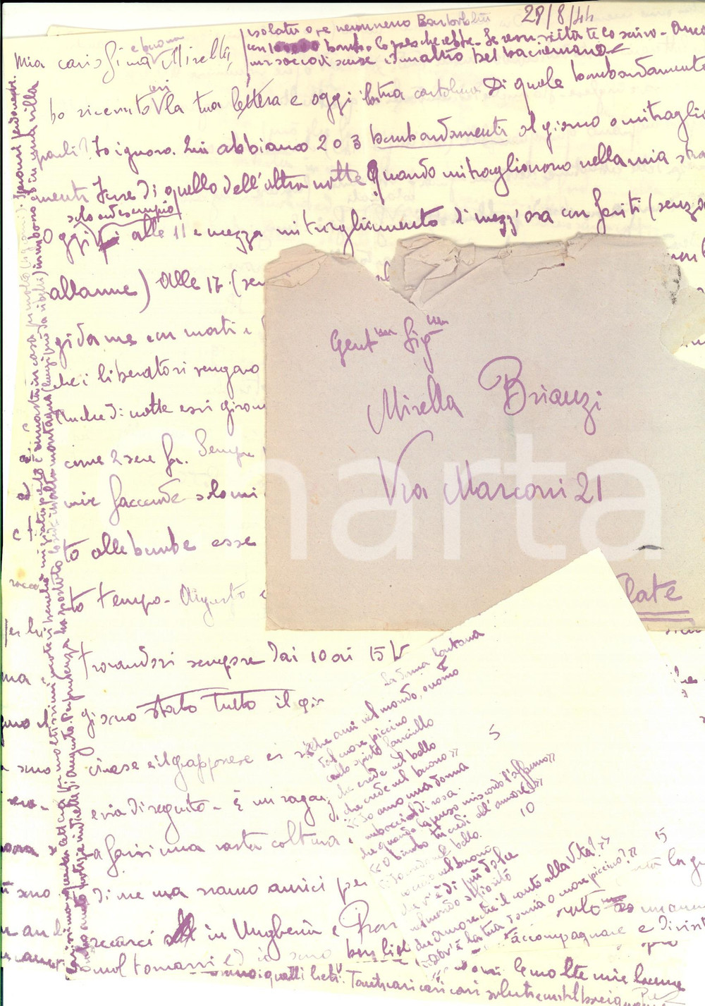 Autografo originale 1944 WW2 TORINO Pietro RIGOLA nella cittÃ  bombardata e mitragliata Autografo 1