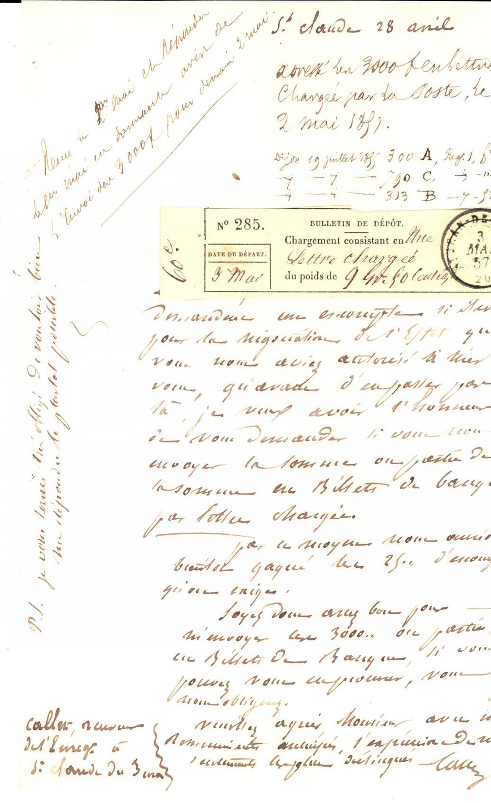 Documento originale, autentico 1857 SAINTCLAUDE F Madame MAGUET demande une somme par lettre marquÃ©e 1