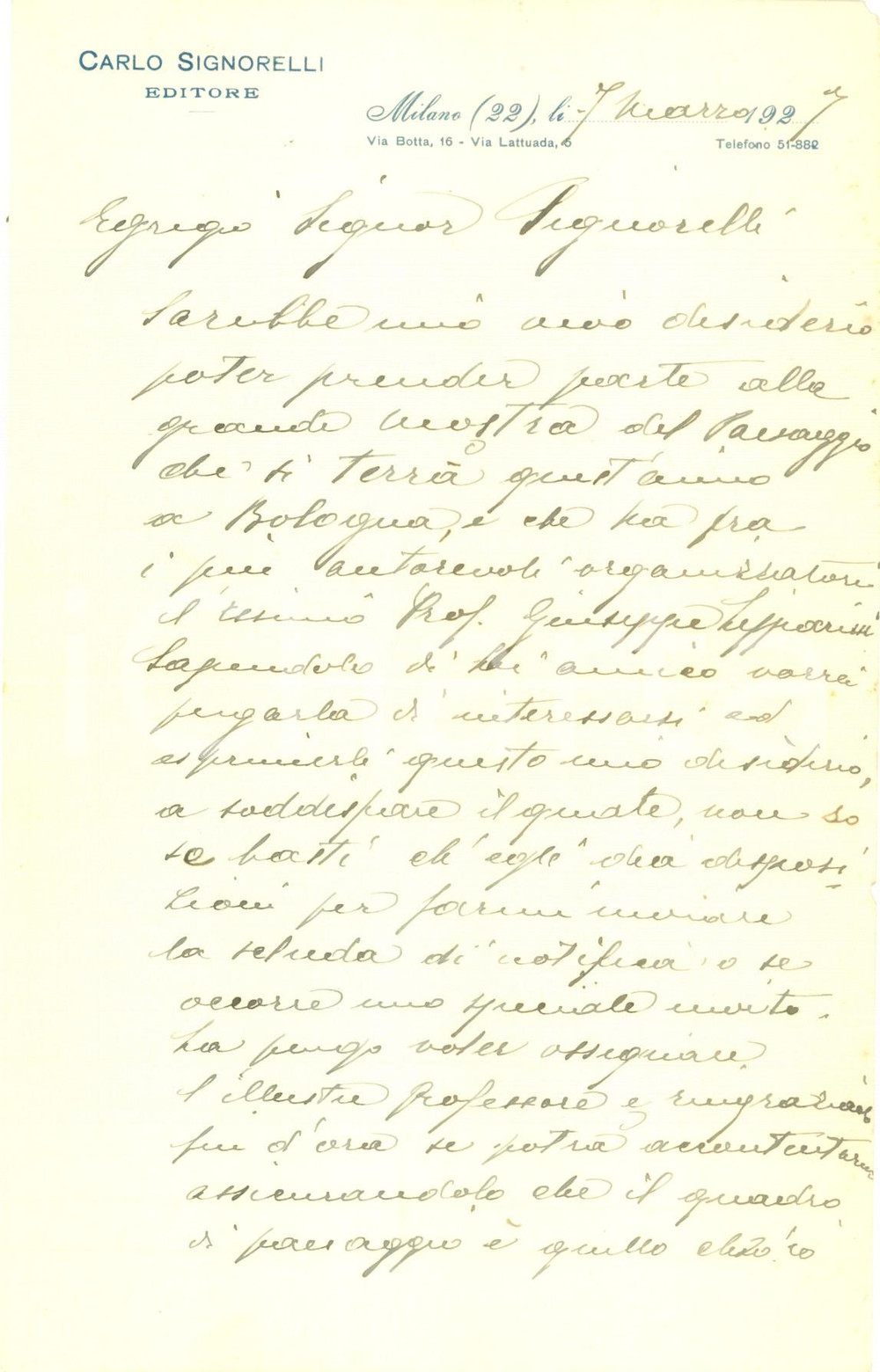 Autografo originale 1927 MILANO Illustratore Silvio TALMAN partecipa a Mostra Paesaggio AUTOGRAFO 1