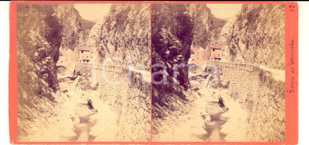 Fotografia d epoca originale 1880 TOURETTESURLOUP F Vue des Gorges Photo stÃ©rÃ©oscopique 18x9 cm 1