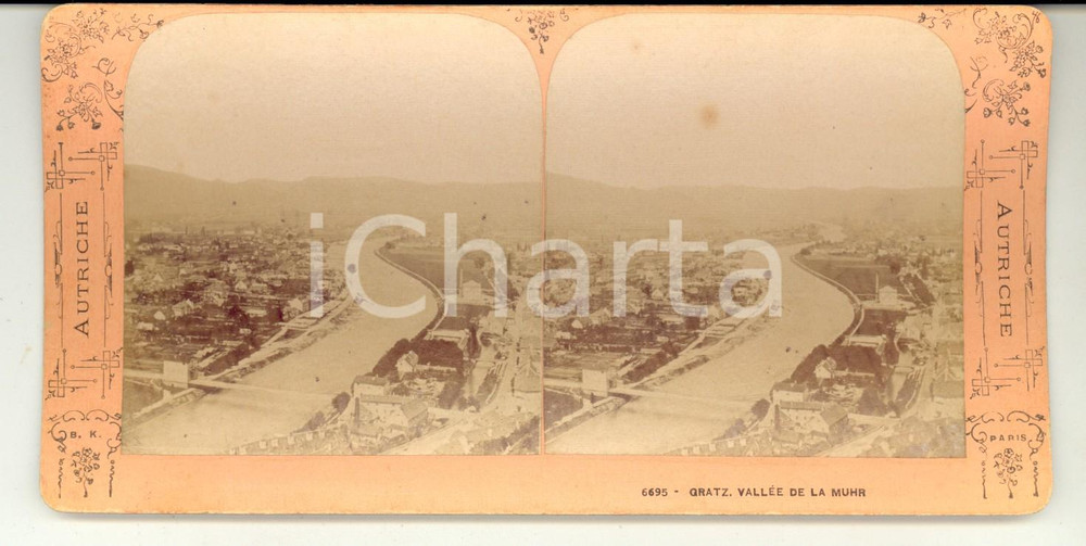 Fotografia d epoca originale 1880 ca GRAZ AUSTRIA Veduta della vallata Foto stereoscopica 18x9 1
