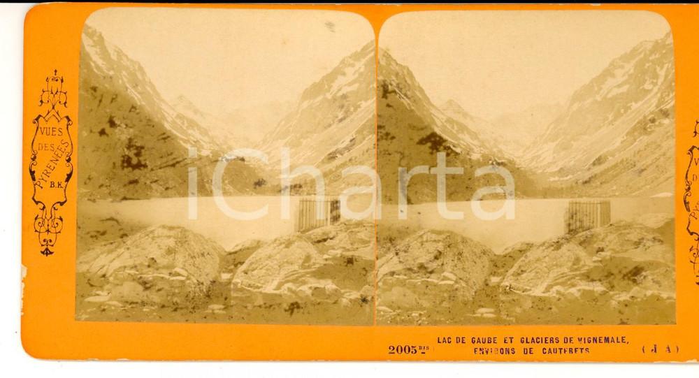 Fotografia d epoca originale 1880 CAUTERETS F Lac de Gaube et glaciers de Vignemale Photo stÃ©rÃ©oscopique 1