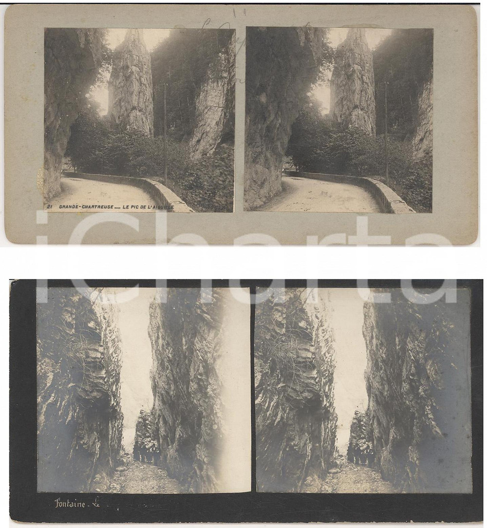 Fotografia d epoca originale 1880 GRANDE CHARTREUSE Pic de l Aiguille FONTAINE Coup de sabre StérÃ©oscopique 1