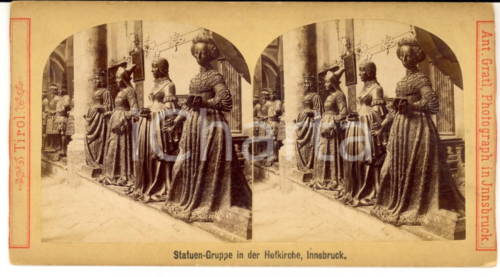 Fotografia d epoca originale 1880 ca INNSBRUCK Gruppo statuario nella cattedrale Foto stereoscopica GRATL 1