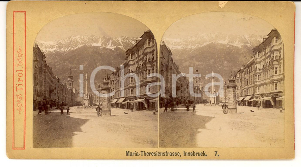 Fotografia d epoca originale 1880 ca INNSBRUCK MariaTheresienstrasse Foto stereoscopica ANIMATA 1