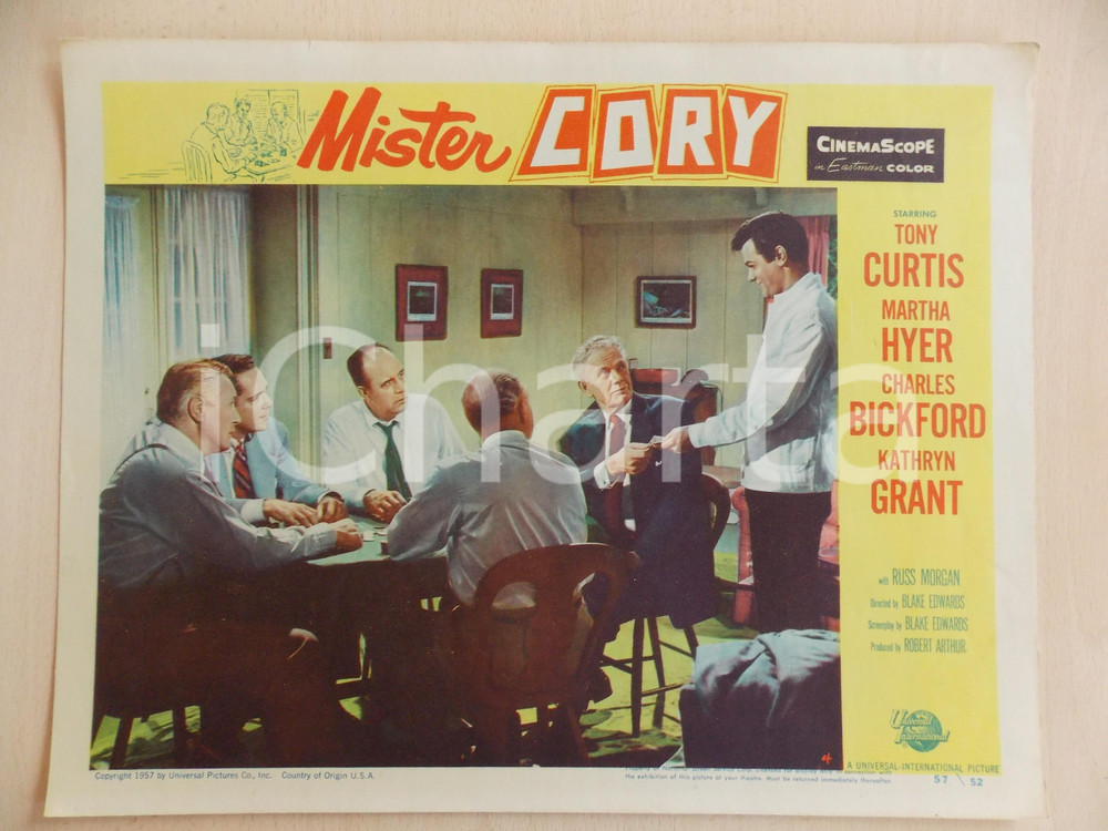 Oggetto da collezione cartaceo 1957 MISTER CORY Tony CURTIS Charles BICKFORD Poker Manifestino LOBBY CARD 1